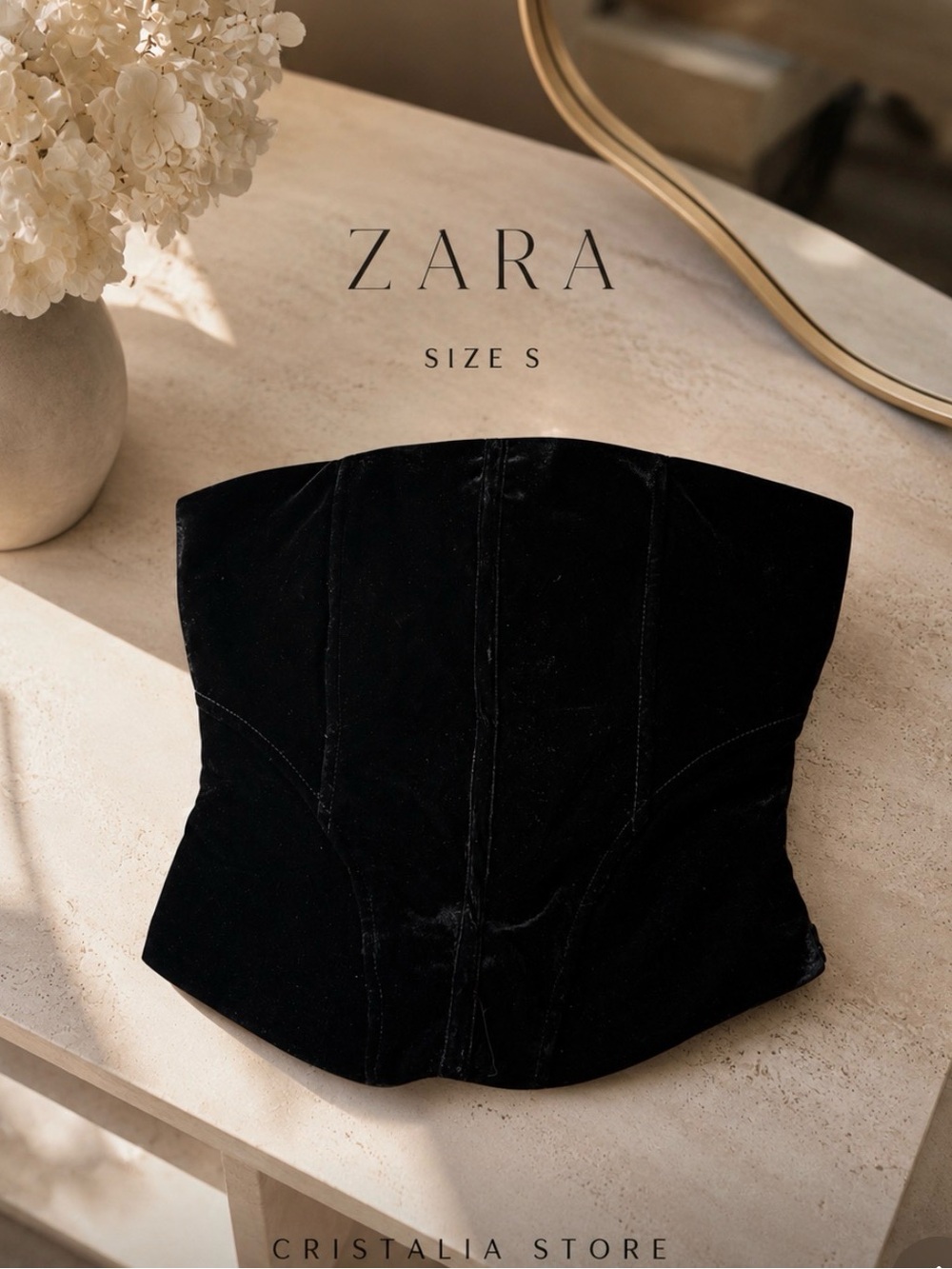 ZARA Black Velvet Corset Top Size S | Strapless Bustier Tube Top Chic Minimal